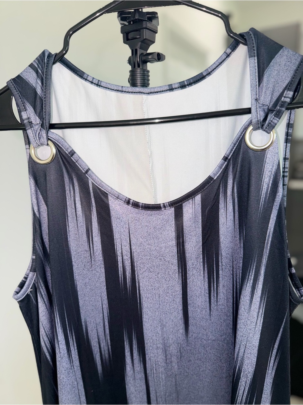 Women's Black and Gray Sleeveless Tank Top with Grommet Straps
